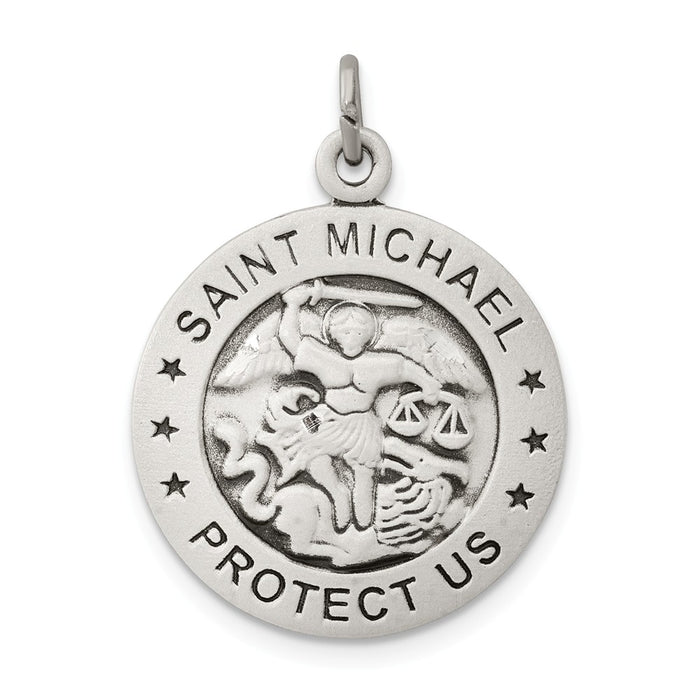 Million Charms 925 Sterling Silver Antiqued Religious Saint Michael Navy Medal