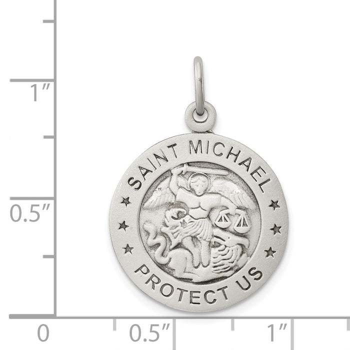 Million Charms 925 Sterling Silver Antiqued Religious Saint Michael Marine Corp Medal