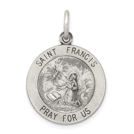 Million Charms 925 Sterling Silver Antiqued Religious Saint Francis Medal