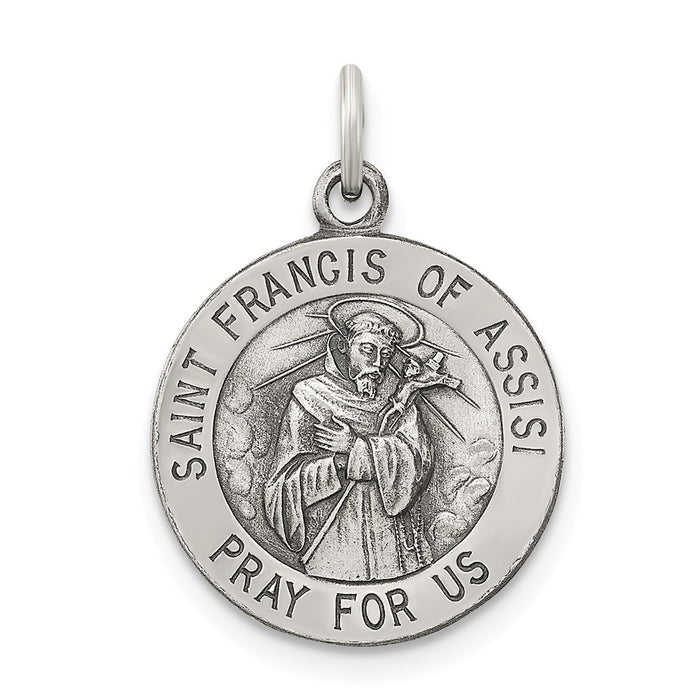 Million Charms 925 Sterling Silver Antiqued Religious Saint Francis Of Assisi Medal