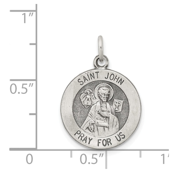 Million Charms 925 Sterling Silver Antiqued Religious Saint John Medal