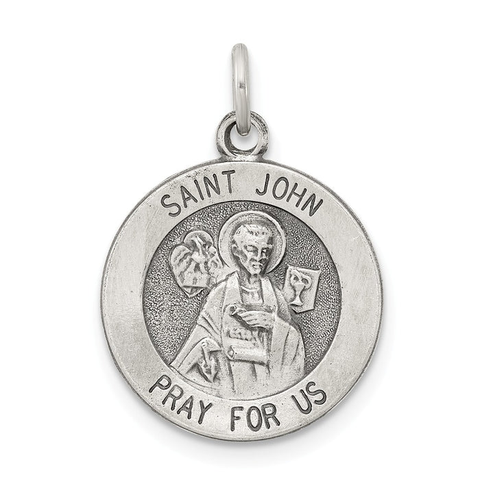 Million Charms 925 Sterling Silver Antiqued Religious Saint John Medal