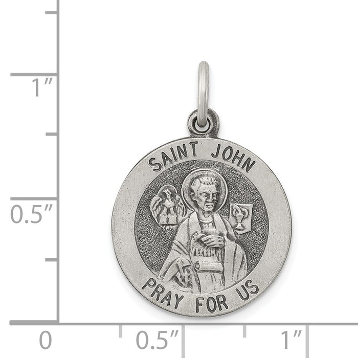 Million Charms 925 Sterling Silver Antiqued Religious Saint John Medal