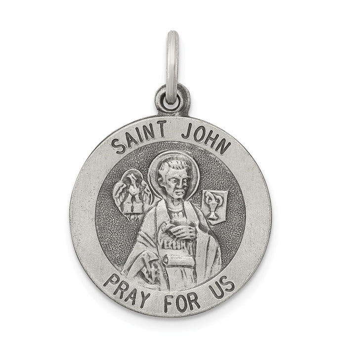 Million Charms 925 Sterling Silver Antiqued Religious Saint John Medal