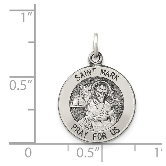 Million Charms 925 Sterling Silver Antiqued Religious Saint Mark Medal