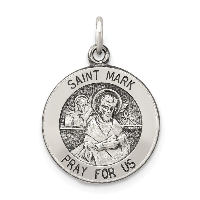 Million Charms 925 Sterling Silver Antiqued Religious Saint Mark Medal