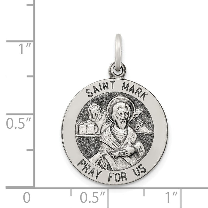 Million Charms 925 Sterling Silver Antiqued Religious Saint Mark Medal