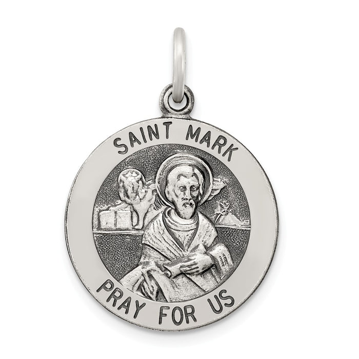 Million Charms 925 Sterling Silver Antiqued Religious Saint Mark Medal