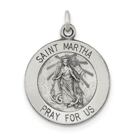 Million Charms 925 Sterling Silver Antiqued Religious Saint Martha Medal