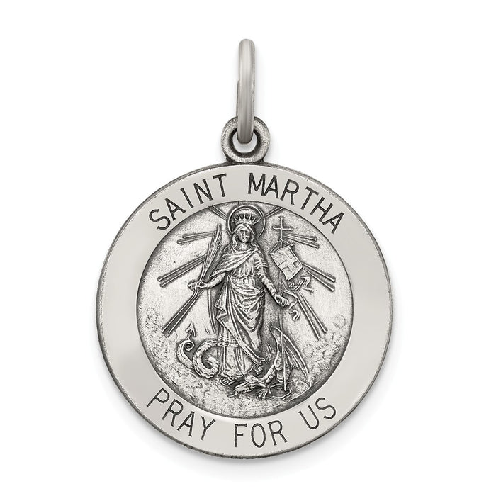 Million Charms 925 Sterling Silver Antiqued Religious Saint Martha Medal