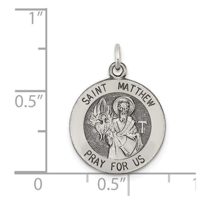 Million Charms 925 Sterling Silver Antiqued Religious Saint Matthew Medal