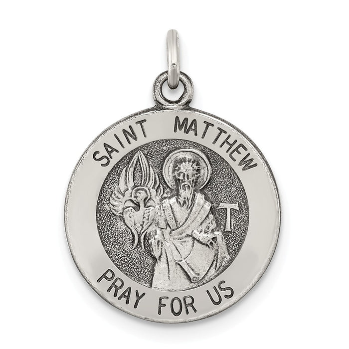 Million Charms 925 Sterling Silver Antiqued Religious Saint Matthew Medal