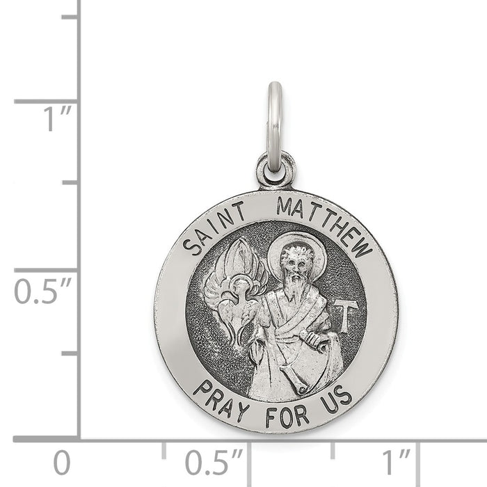 Million Charms 925 Sterling Silver Antiqued Religious Saint Matthew Medal