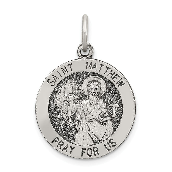 Million Charms 925 Sterling Silver Antiqued Religious Saint Matthew Medal