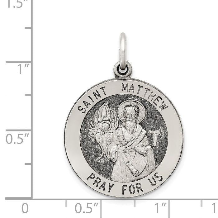 Million Charms 925 Sterling Silver Antiqued Religious Saint Matthew Medal