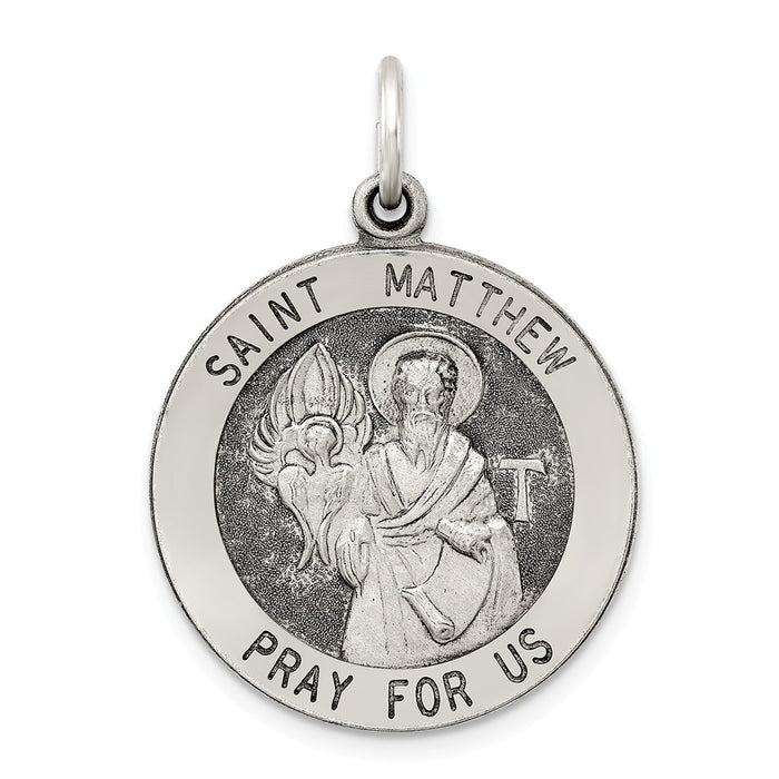 Million Charms 925 Sterling Silver Antiqued Religious Saint Matthew Medal