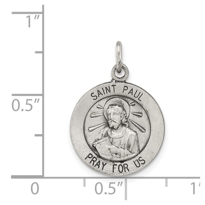 Million Charms 925 Sterling Silver Antiqued Religious Saint Paul Medal