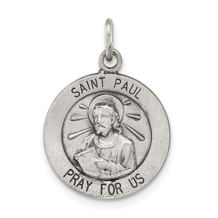 Million Charms 925 Sterling Silver Antiqued Religious Saint Paul Medal