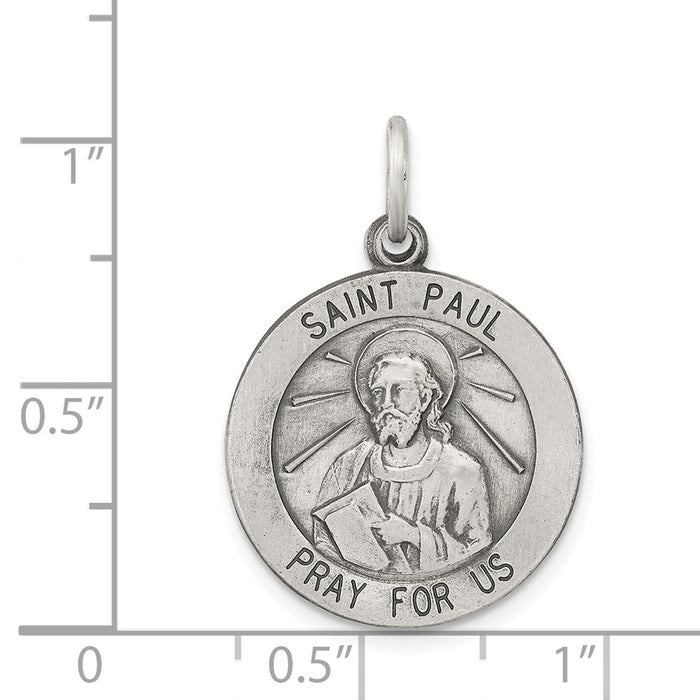 Million Charms 925 Sterling Silver Antiqued Religious Saint Paul Medal