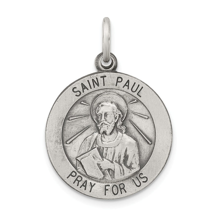 Million Charms 925 Sterling Silver Antiqued Religious Saint Paul Medal