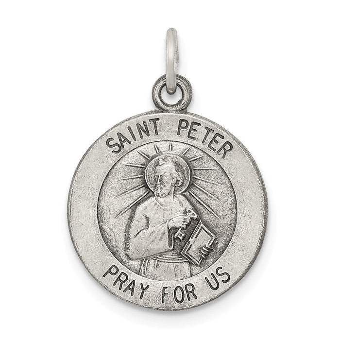 Million Charms 925 Sterling Silver Antiqued Religious Saint Peter Medal