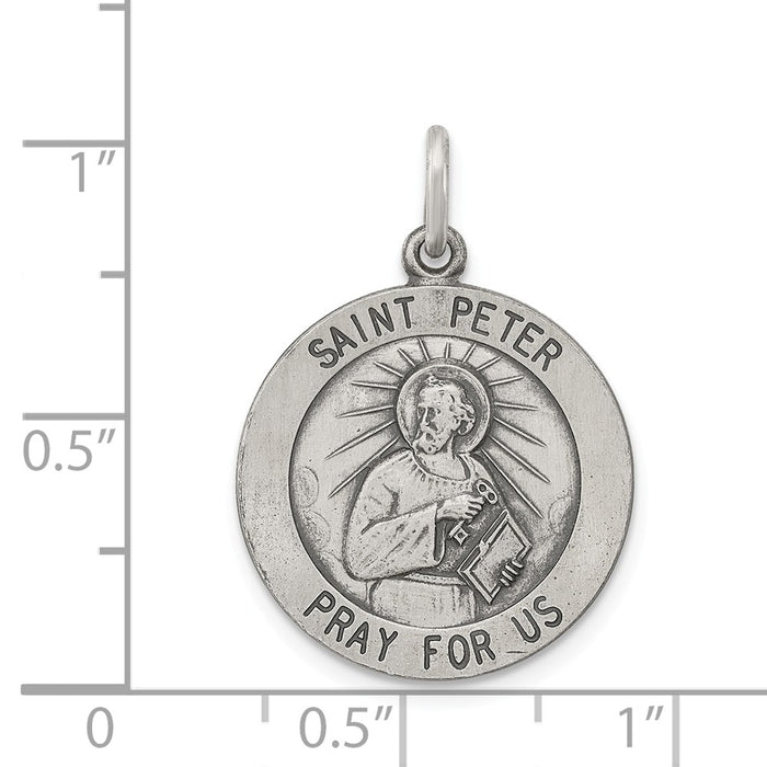 Million Charms 925 Sterling Silver Antiqued Religious Saint Peter Medal