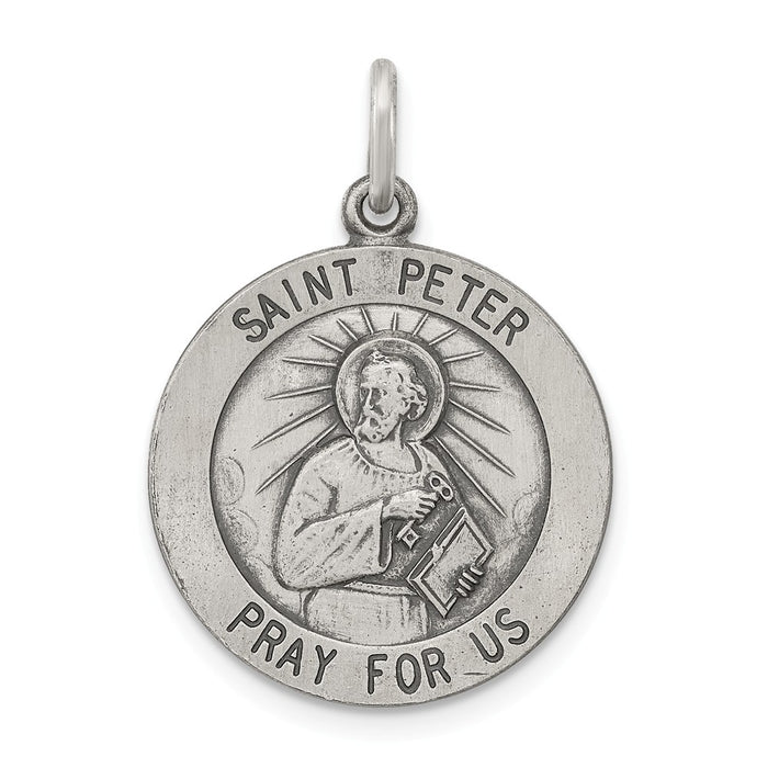 Million Charms 925 Sterling Silver Antiqued Religious Saint Peter Medal