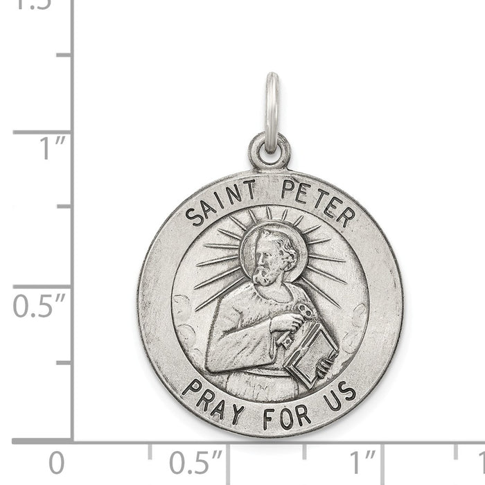 Million Charms 925 Sterling Silver Antiqued Religious Saint Peter Medal