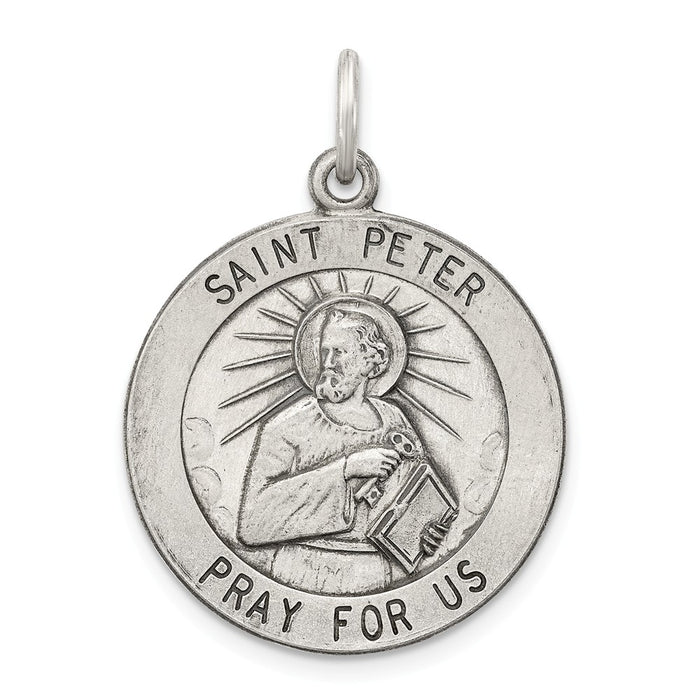 Million Charms 925 Sterling Silver Antiqued Religious Saint Peter Medal