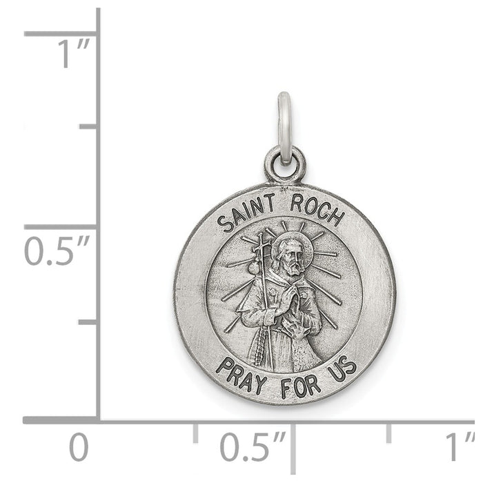 Million Charms 925 Sterling Silver Antiqued Religious Saint Roch Medal