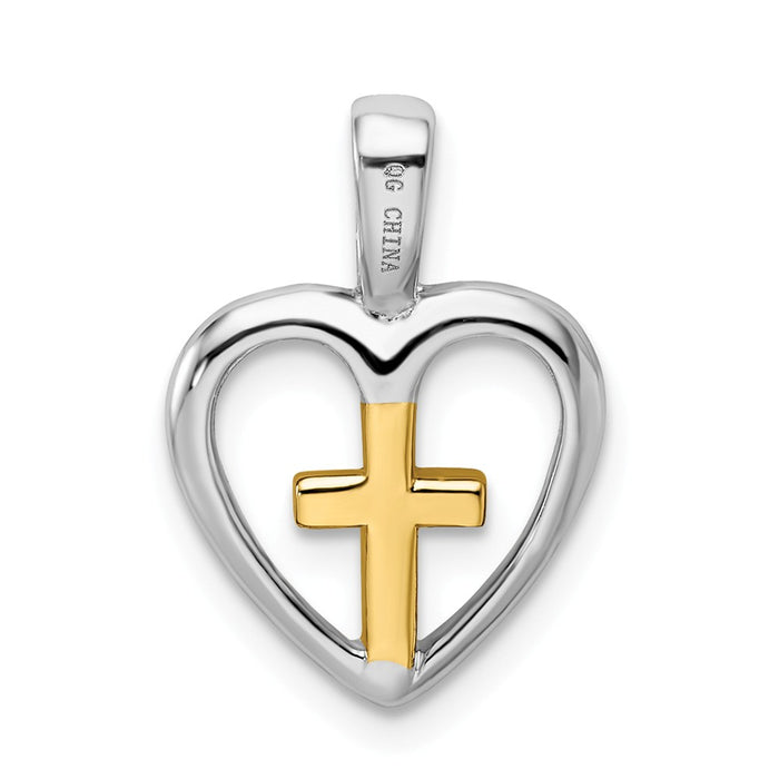 Million Charms 925 Sterling Silver Rhodium-Platedvermeil Relgious Cross Heart Pendant