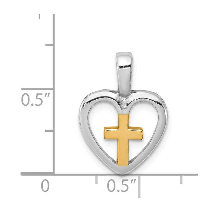 Million Charms 925 Sterling Silver Rhodium-Platedvermeil Relgious Cross Heart Pendant