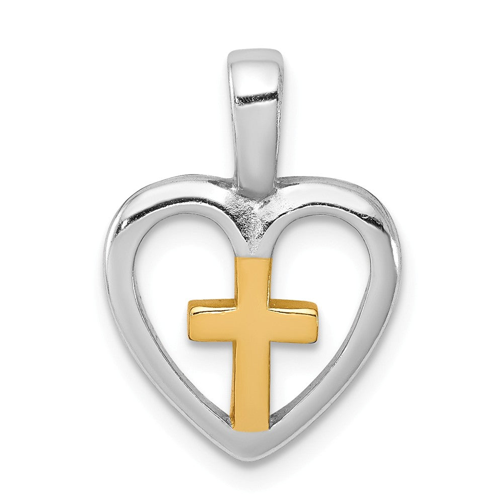 Million Charms 925 Sterling Silver Rhodium-Platedvermeil Relgious Cross Heart Pendant