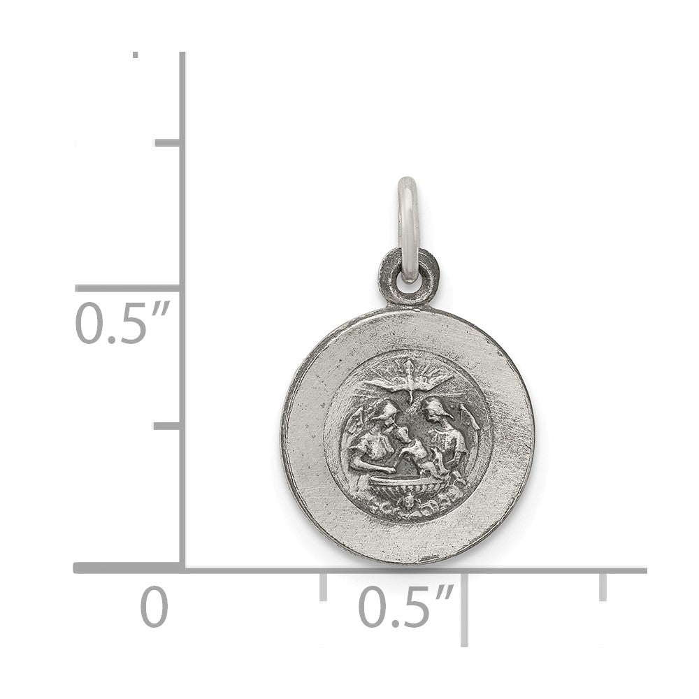 Million Charms 925 Sterling Silver Antiqued Religious Baptismal Medal