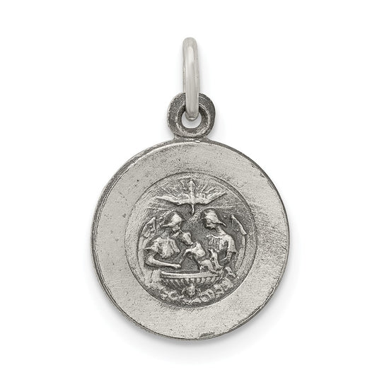 Million Charms 925 Sterling Silver Antiqued Religious Baptismal Medal