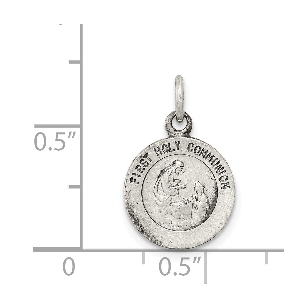 Million Charms 925 Sterling Silver Antiqued First Religious Holy Communion Medal