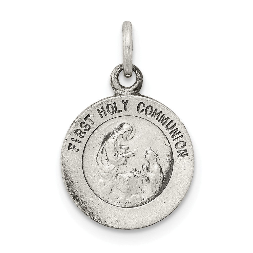 Million Charms 925 Sterling Silver Antiqued First Religious Holy Communion Medal