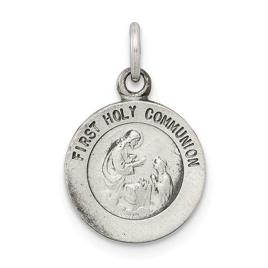 Million Charms 925 Sterling Silver Antiqued First Religious Holy Communion Medal
