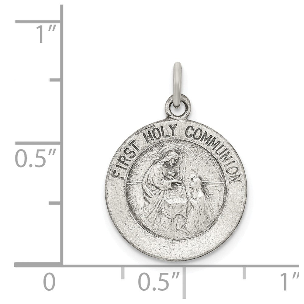 Million Charms 925 Sterling Silver Antiqued First Religious Holy Communion Medal