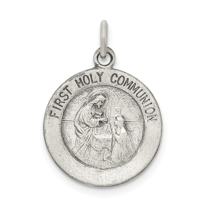 Million Charms 925 Sterling Silver Antiqued First Religious Holy Communion Medal