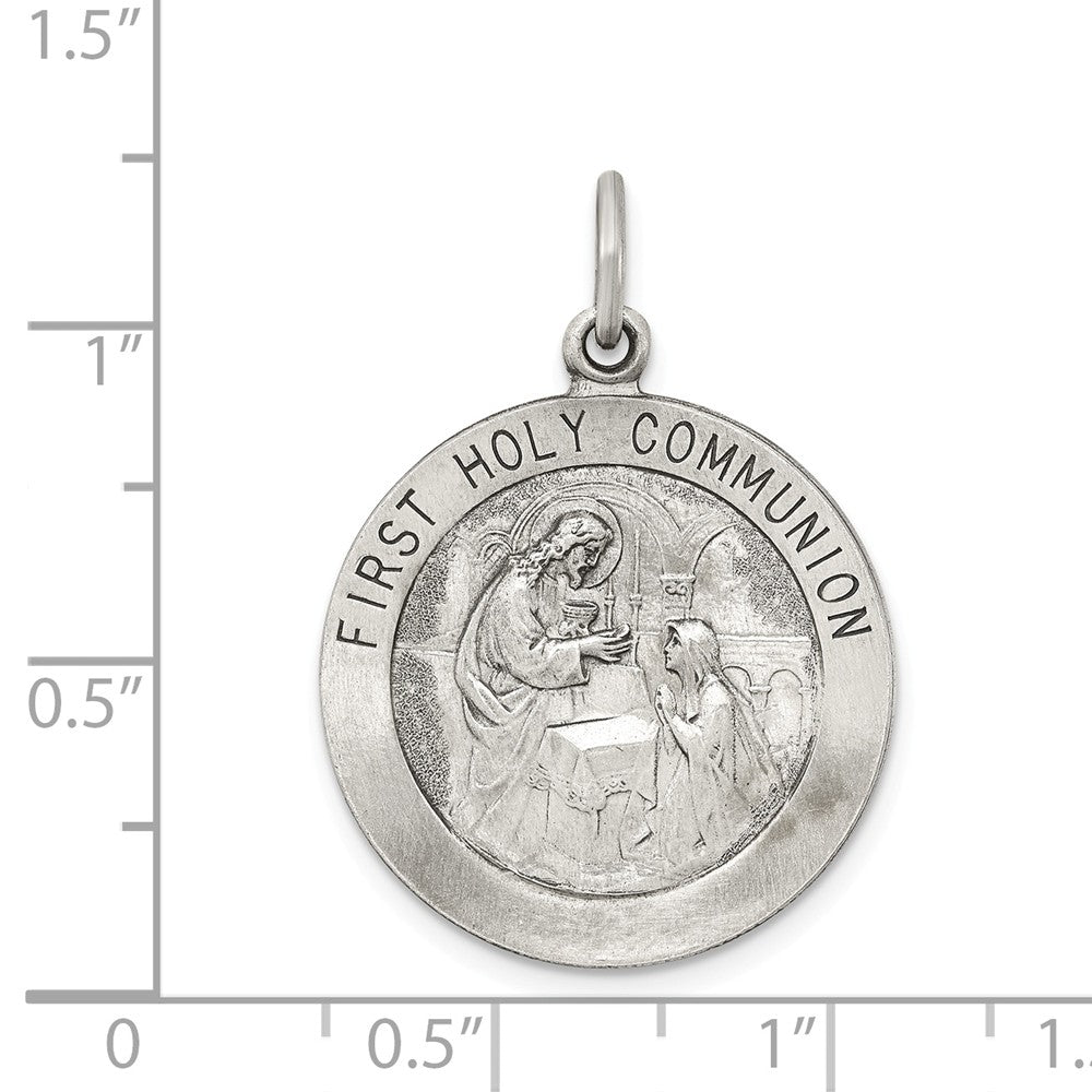 Million Charms 925 Sterling Silver Antiqued First Religious Holy Communion Medal