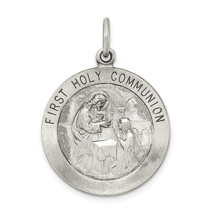 Million Charms 925 Sterling Silver Antiqued First Religious Holy Communion Medal