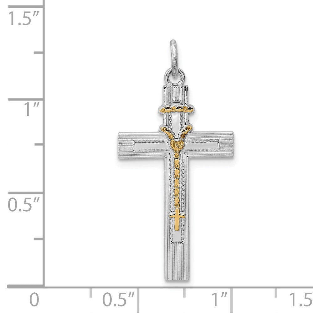 Million Charms 925 Sterling Silver Rhodium-Plated & Vermeil Rosary Relgious Cross Pendant
