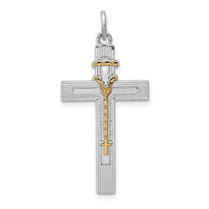 Million Charms 925 Sterling Silver Rhodium-Plated & Vermeil Rosary Relgious Cross Pendant