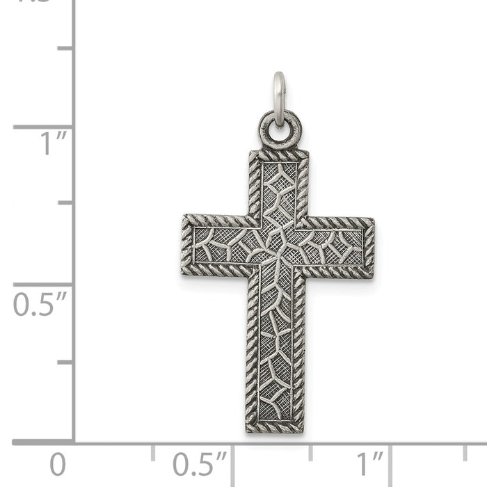 Million Charms 925 Sterling Silver Antiqued Thorn Relgious Cross Charm