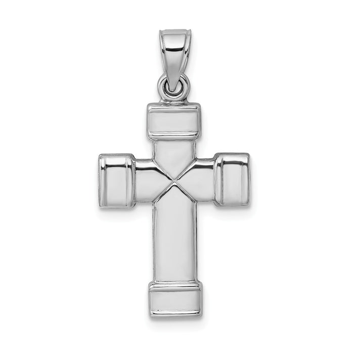 Million Charms 925 Sterling Silver Rhodium-Plated Hollow Reversible Relgious Cross Pendant