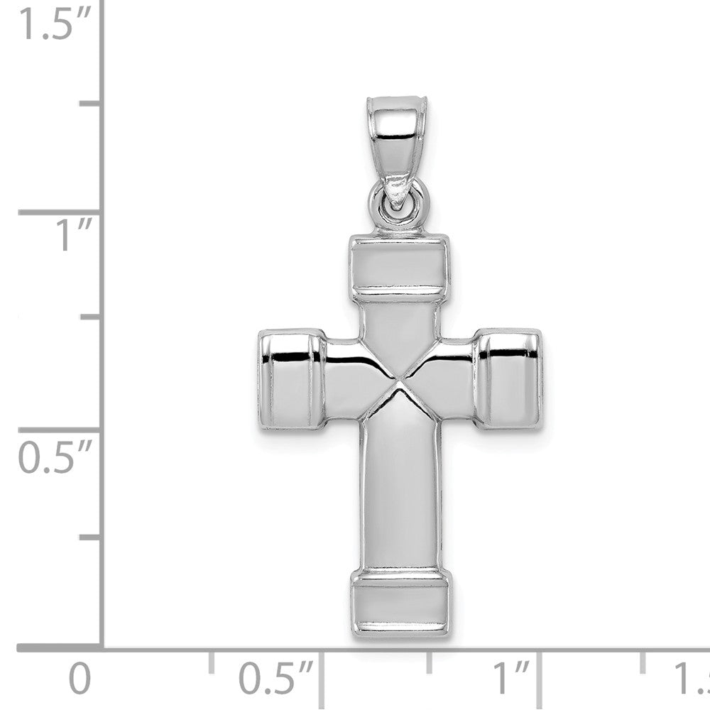 Million Charms 925 Sterling Silver Rhodium-Plated Hollow Reversible Relgious Cross Pendant