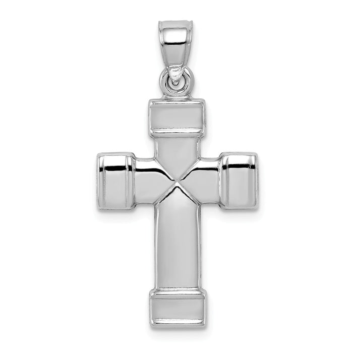Million Charms 925 Sterling Silver Rhodium-Plated Hollow Reversible Relgious Cross Pendant