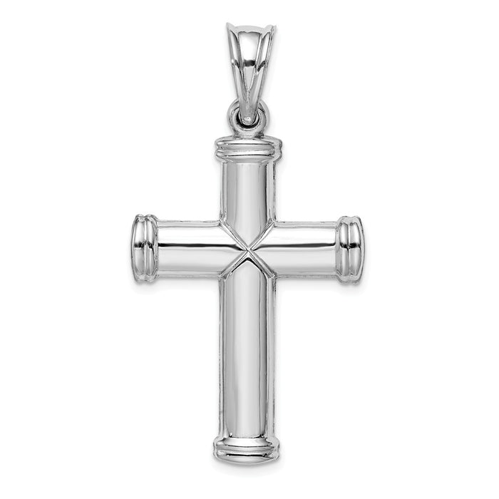 Million Charms 925 Sterling Silver Rhodium-Plated Diamond -Cut Reversible Relgious Cross Pendant