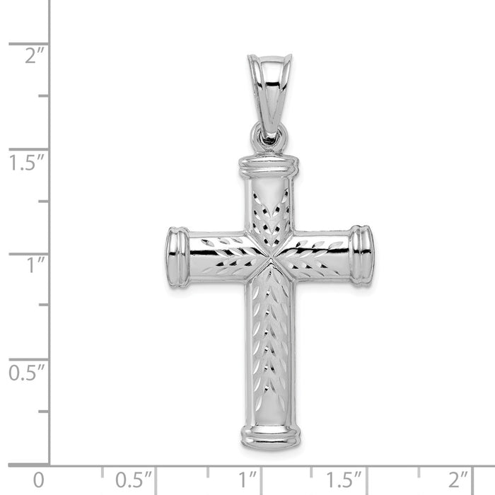 Million Charms 925 Sterling Silver Rhodium-Plated Diamond -Cut Reversible Relgious Cross Pendant